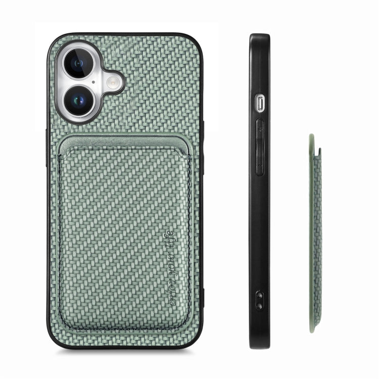 For iPhone 16 Carbon Fiber Leather Card Magsafe Phone Case(Green) - iPhone 16 Cases by buy2fix | Online Shopping UK | buy2fix