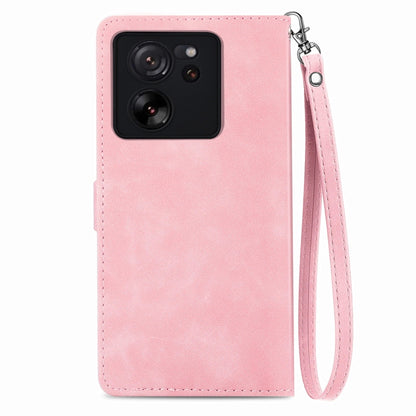 For Xiaomi 13T / 13T Pro Embossed Flower Zipper Leather Phone Case(Pink) - Note 13 Pro Cases by buy2fix | Online Shopping UK | buy2fix