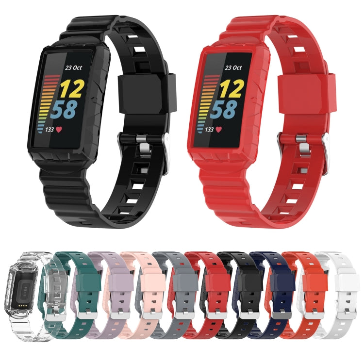 For Fitbit Charge 6 / 5 / 4 / 3 Armor Integrated TPU Watch Band(Red) - Watch Bands by buy2fix | Online Shopping UK | buy2fix