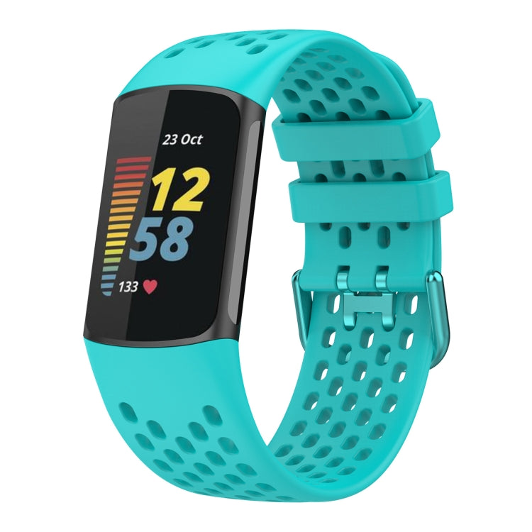 For Fitbit Charge 5 Solid Color Breathable Sports Silicone Watch Band(Teal Green) - Watch Bands by buy2fix | Online Shopping UK | buy2fix