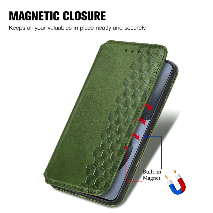For Xiaomi Redmi K70E Cubic Grid Pressed Magnetic Leather Phone Case(Green) - K70E Cases by buy2fix | Online Shopping UK | buy2fix