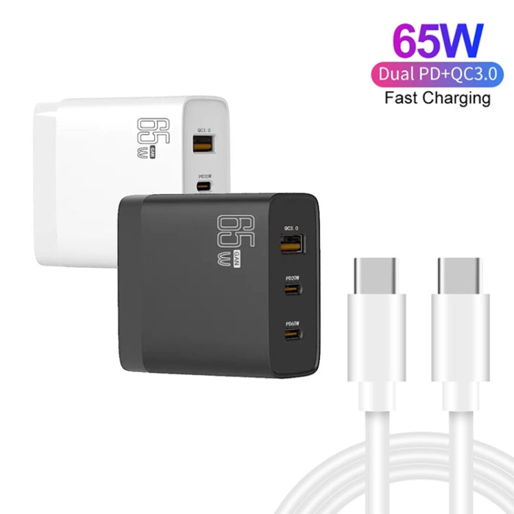 GAN 65W PD45W Dual Type-C / QC3.0 USB  Multi Compatible Charger + 2m USB-C to USB-C Data Cable EU + US Plug Black - Cable & Adapter by buy2fix | Online Shopping UK | buy2fix