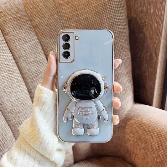 For Samsung Galaxy S24 Ultra 5G Electroplating Astronaut Holder Phone Case(Blue) - Galaxy S24 Ultra 5G Cases by buy2fix | Online Shopping UK | buy2fix