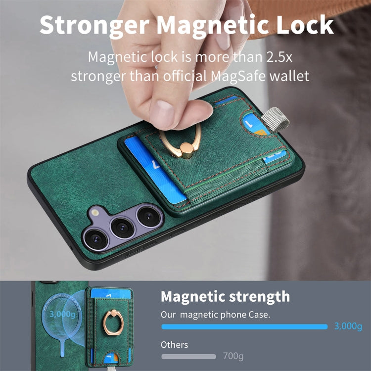 For Samsung Galaxy S25+ 5G Retro Splitable Magnetic Card Bag Leather Phone Case(Green) - Galaxy Phone Cases by buy2fix | Online Shopping UK | buy2fix