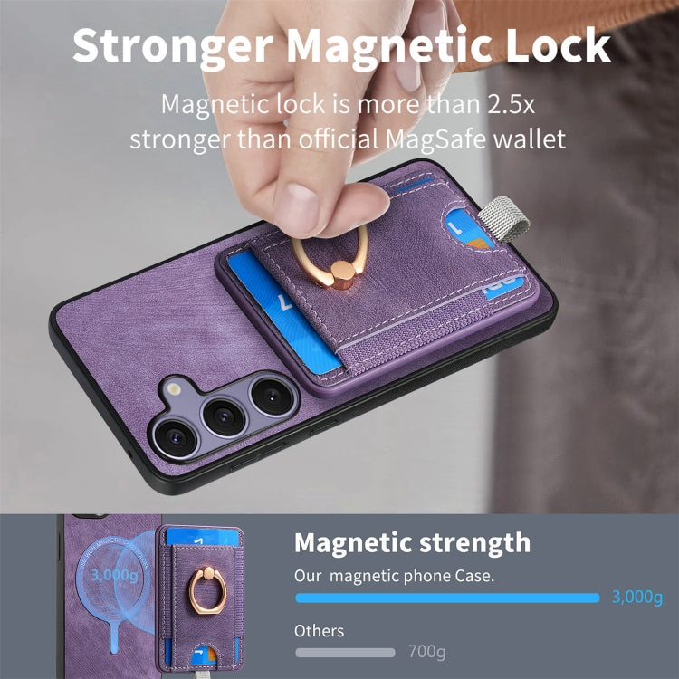 For Samsung Galaxy S25+ 5G Retro Splitable Magnetic Card Bag Leather Phone Case(Purple) - Galaxy Phone Cases by buy2fix | Online Shopping UK | buy2fix