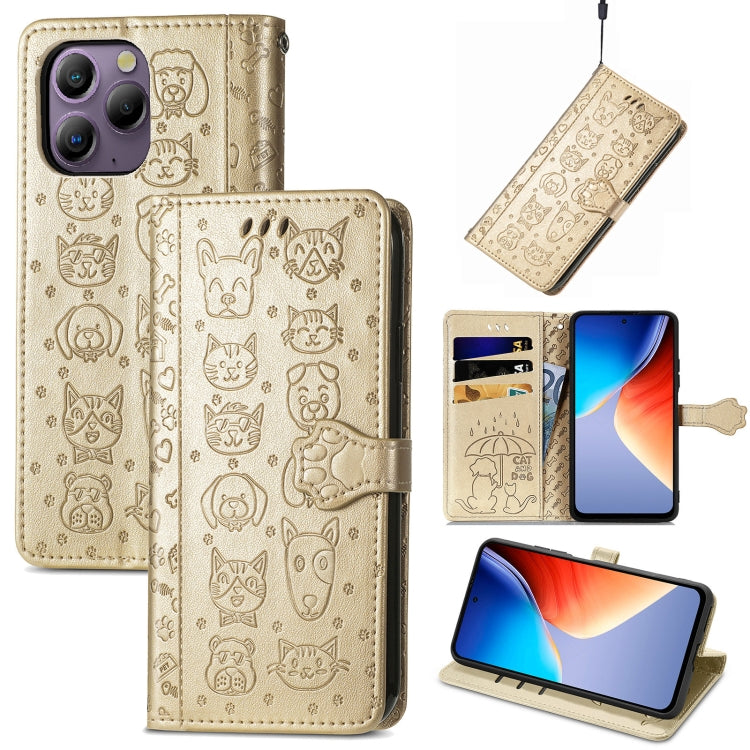 For Blackview A96 Cat and Dog Embossed Leather Phone Case(Gold) - More Brand by buy2fix | Online Shopping UK | buy2fix