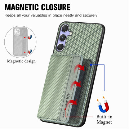 For Samsung Galaxy S25 5G Carbon Fiber Magnetic Card Wallet RFID Blocking Phone Case(Green) - Galaxy S25 5G Cases by buy2fix | Online Shopping UK | buy2fix