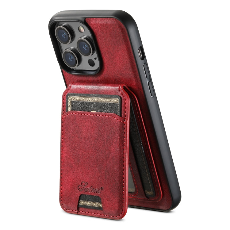 For iPhone 15 Plus Suteni H15 MagSafe Oil Eax Leather Detachable Wallet Back Phone Case(Red) - iPhone 15 Plus Cases by Suteni | Online Shopping UK | buy2fix