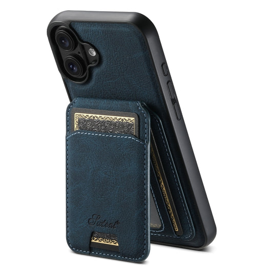 For iPhone 16 Plus Suteni H16 Litchi Texture Leather Detachable Wallet Back Phone Case(Blue) - iPhone 16 Plus Cases by Suteni | Online Shopping UK | buy2fix