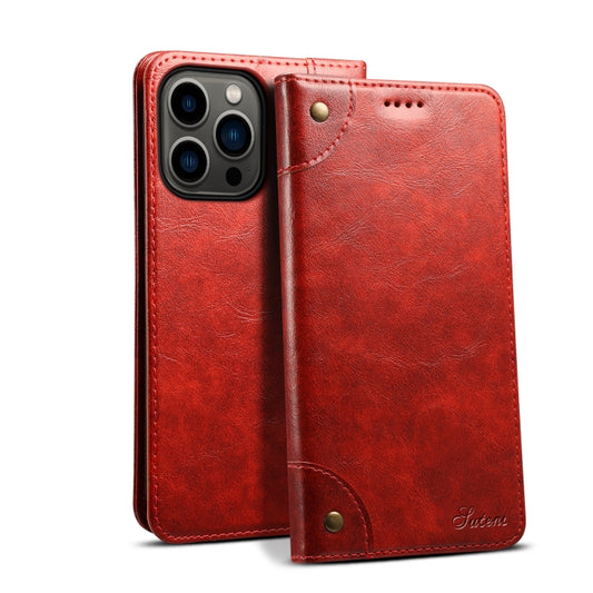 For iPhone 15 Pro Max Suteni Baroque Calf Texture Buckle Wallet Leather Phone Case(Red) - iPhone 15 Pro Max Cases by Suteni | Online Shopping UK | buy2fix