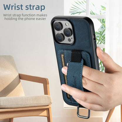 For iPhone 16 Pro Max Suteni H13 Litchi Leather Wrist Strap Wallet Back Phone Case(Blue) - iPhone 16 Pro Max Cases by Suteni | Online Shopping UK | buy2fix