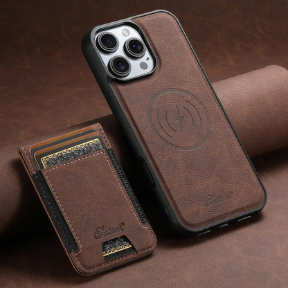 For iPhone 16 Pro Suteni H17 Litchi Texture Leather MagSafe Detachable Wallet Phone Case(Brown) - iPhone 16 Pro Cases by Suteni | Online Shopping UK | buy2fix