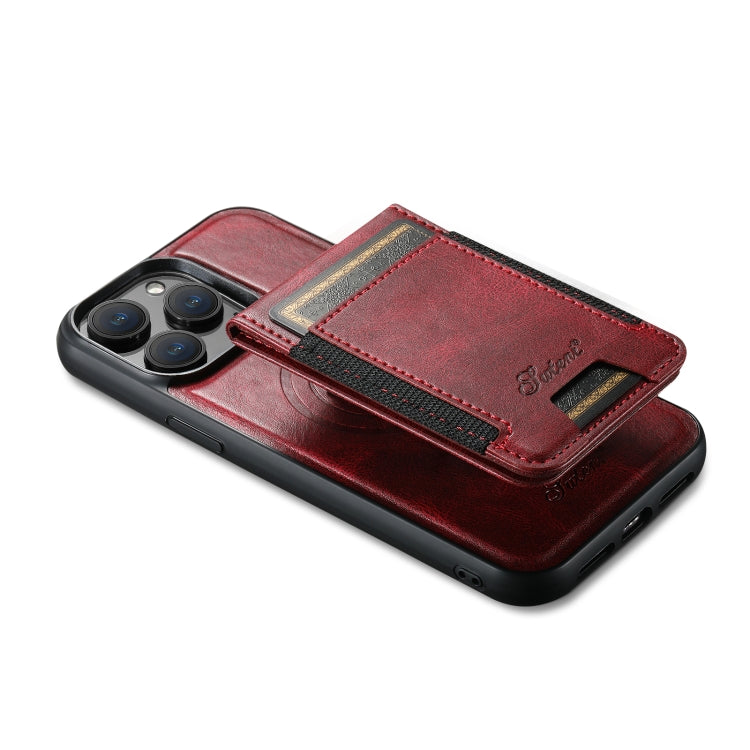 For iPhone 13 Pro Suteni H17 Oil Eax Leather MagSafe Detachable Wallet Phone Case(Red) - iPhone 13 Pro Cases by Suteni | Online Shopping UK | buy2fix