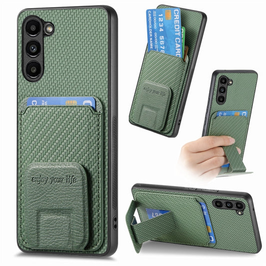 For Samsung Galaxy S24 5G Carbon Fiber Card Bag Fold Stand Phone Case(Green) - Galaxy S24 5G Cases by buy2fix | Online Shopping UK | buy2fix