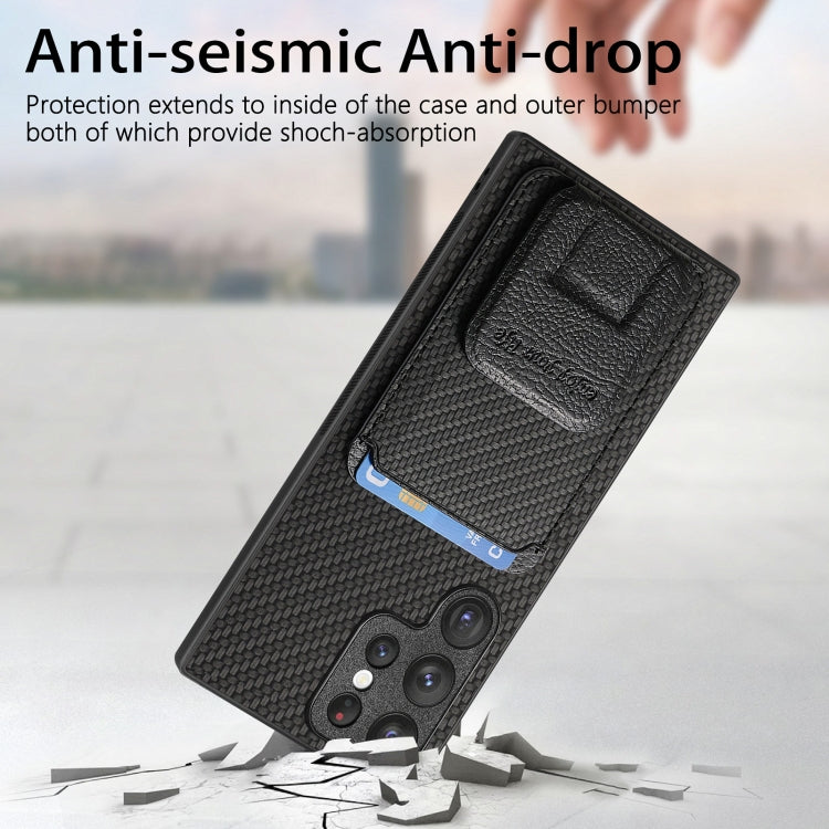 For Samsung Galaxy S23+ 5G Carbon Fiber Card Bag Fold Stand Phone Case(Black) - Galaxy S23+ 5G Cases by buy2fix | Online Shopping UK | buy2fix