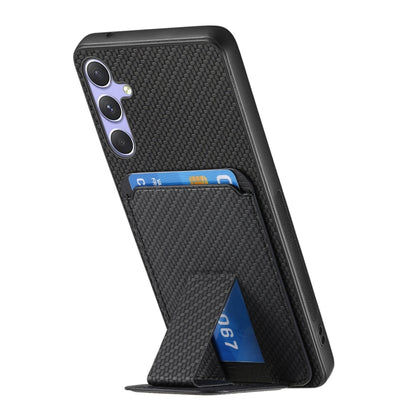 For Samsung Galaxy S25+ 5G Carbon Fiber Card Bag Fold Stand Phone Case(Black) - Galaxy S25+ 5G Cases by buy2fix | Online Shopping UK | buy2fix