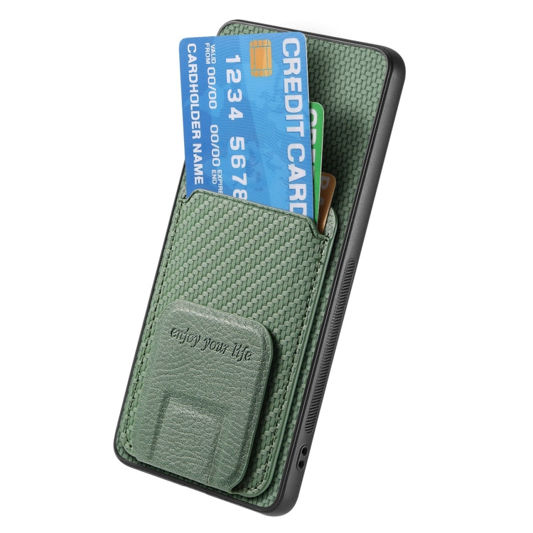 For Samsung Galaxy S25+ 5G Carbon Fiber Card Bag Fold Stand Phone Case(Green) - Galaxy S25+ 5G Cases by buy2fix | Online Shopping UK | buy2fix