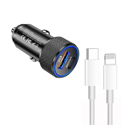 P19 Metal PD20W USB-C + QC18W USB Car Charger with Type-C to 8 Pin Date Cable(Black) - Car Charger by buy2fix | Online Shopping UK | buy2fix