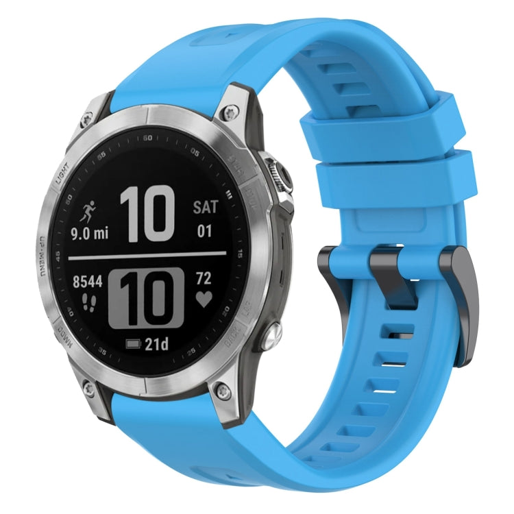 For Garmin Fenix 7 Pro Solid Color Black Buckle Silicone Quick Release Watch Band(Sky Blue) - Watch Bands by buy2fix | Online Shopping UK | buy2fix