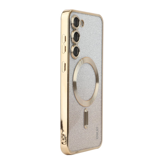 For Samsung Galaxy S25+ 5G ENKAY Hat-Prince Magnetic Glitter Plated TPU Phone Case with Lens Film(Golden) - Galaxy S25+ 5G Cases by ENKAY | Online Shopping UK | buy2fix