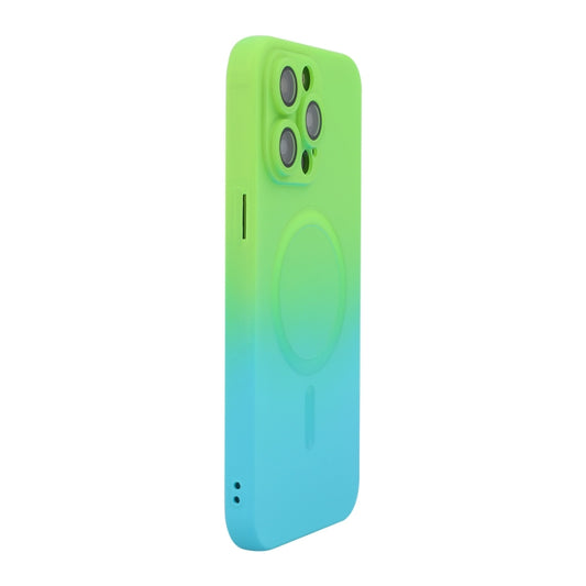 For iPhone 14 Pro ENKAY Hat-Prince MagSafe Rainbow Gradient Silicone Phone Case with Lens Film(Green Blue) - iPhone 14 Pro Cases by ENKAY | Online Shopping UK | buy2fix