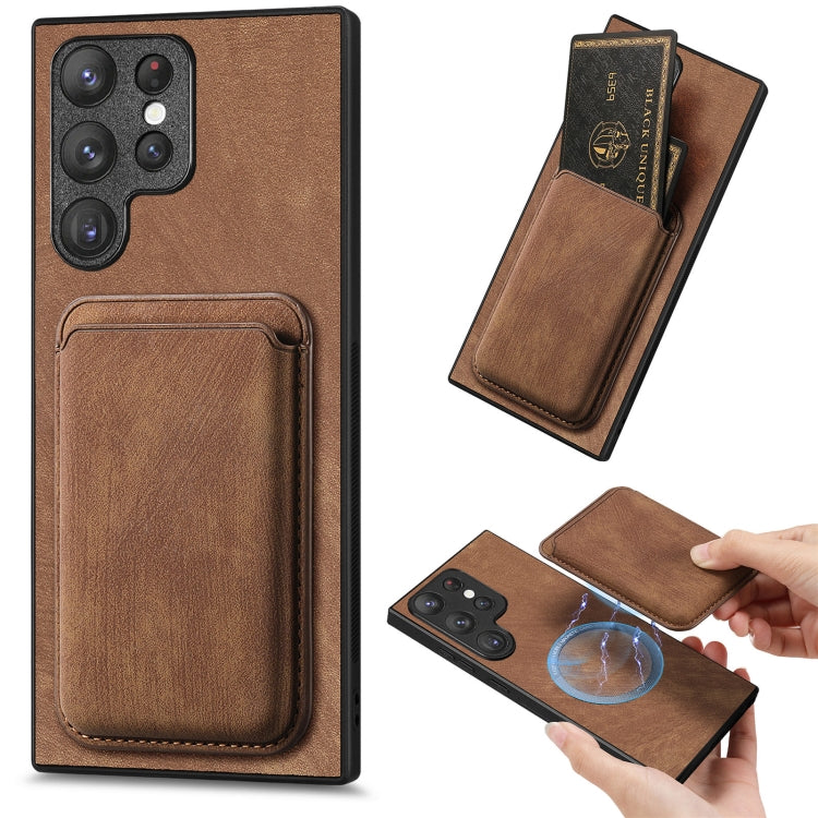 For Samsung Galaxy S22 Ultra 5G Retro Leather Card Bag Magnetic Phone Case(Brown) - Galaxy S22 Ultra 5G Cases by buy2fix | Online Shopping UK | buy2fix