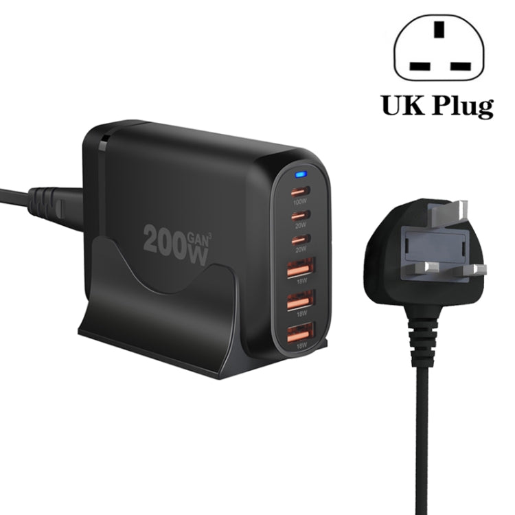GaN PD100W Type-C x 3 + USB x 3 Multi Port Laptop Adapter, Plug Size:UK Plug - Universal Power Adapter by buy2fix | Online Shopping UK | buy2fix