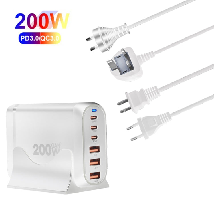 GaN PD100W Type-C x 3 + USB x 3 Multi Port Laptop Adapter, White, Plug Size:AU Plug - Universal Power Adapter by buy2fix | Online Shopping UK | buy2fix