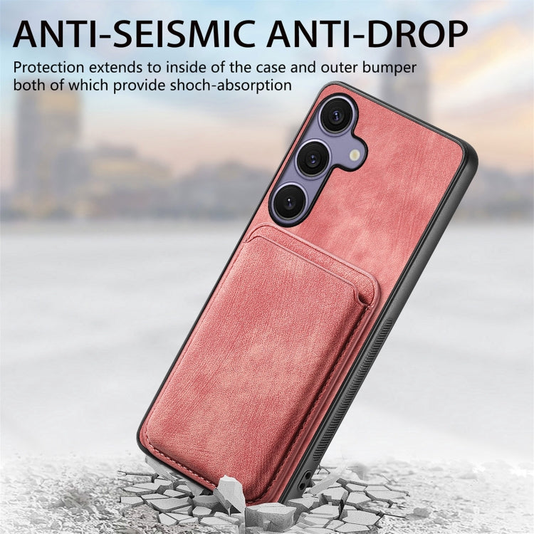 For Samsung Galaxy S25+ 5G Retro Leather Card Bag Magnetic Phone Case(Pink) - Galaxy S25+ 5G Cases by buy2fix | Online Shopping UK | buy2fix