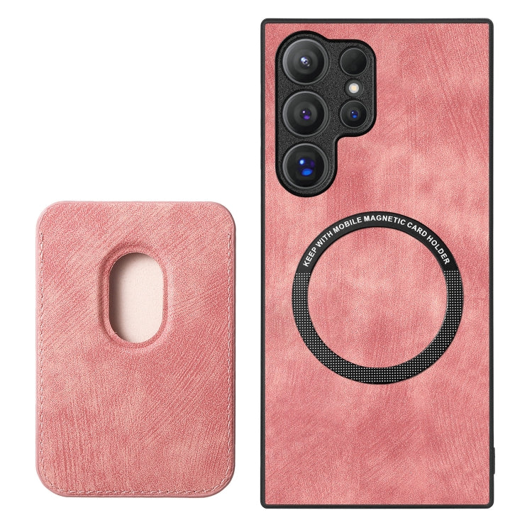 For Samsung Galaxy S25 Ultra 5G Retro Leather Card Bag Magnetic Phone Case(Pink) - Galaxy S25 Ultra 5G Cases by buy2fix | Online Shopping UK | buy2fix