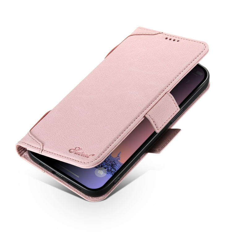 For iPhone 12 / 12 Pro SUTENI J07 Multifunctional Horizontal Flip Magsafe Leather Phone Case(Pink) - iPhone 12 / 12 Pro Cases by Suteni | Online Shopping UK | buy2fix