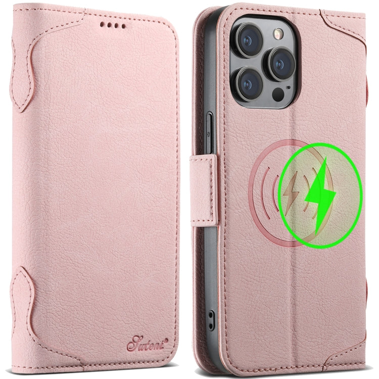 For iPhone 12 / 12 Pro SUTENI J07 Multifunctional Horizontal Flip Magsafe Leather Phone Case(Pink) - iPhone 12 / 12 Pro Cases by Suteni | Online Shopping UK | buy2fix