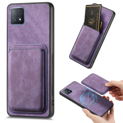 For OPPO A72 5G Retro Leather Card Bag Magnetic Phone Case(Purple) - OPPO Cases by buy2fix | Online Shopping UK | buy2fix