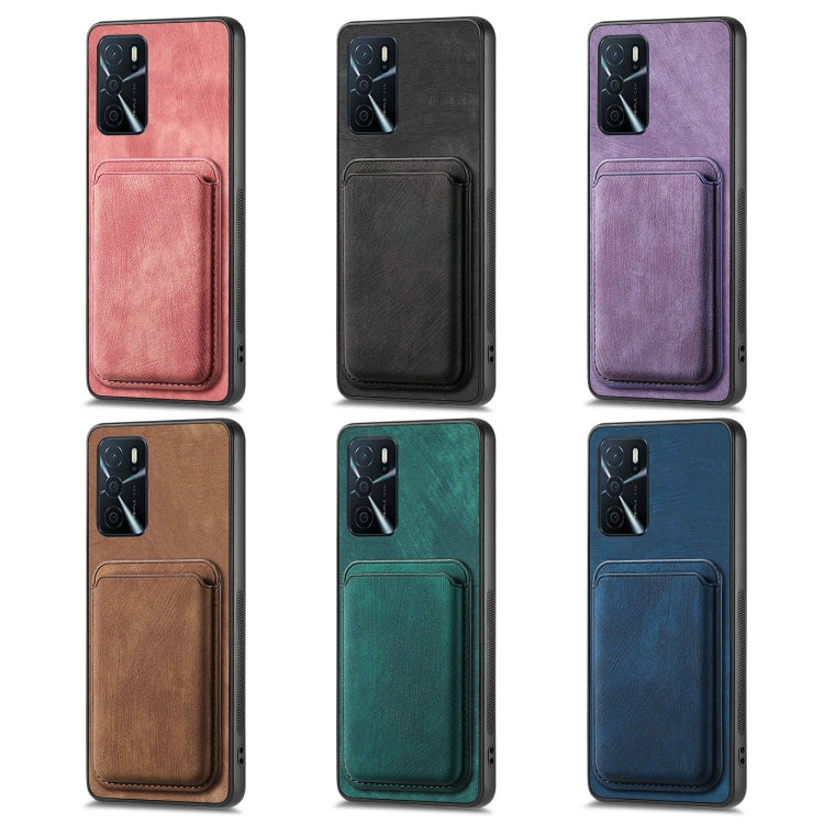 For OPPO Reno8 Pro 5G Retro Leather Card Bag Magnetic Phone Case(Purple) - OPPO Cases by buy2fix | Online Shopping UK | buy2fix