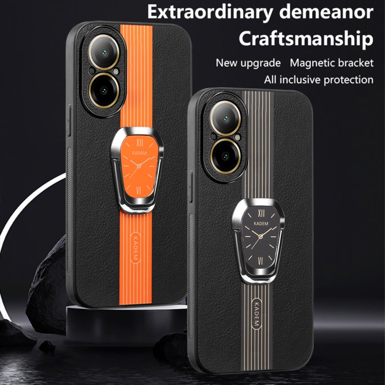 For Realme C67 4G Magnetic Litchi Leather Back Phone Case with Holder(Orange) - C67 Cases by buy2fix | Online Shopping UK | buy2fix