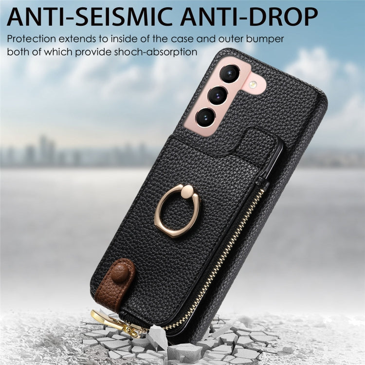 For Samsung Galaxy S21 5G Litchi Leather Oil Edge Ring Zipper Wallet Back Phone Case(Black) - Galaxy S21 5G Cases by buy2fix | Online Shopping UK | buy2fix