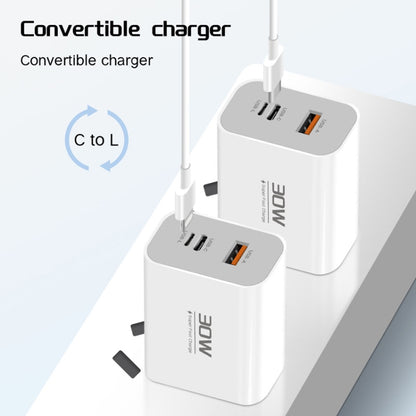 PD30W USB-C / Type-C + 8 Pin + USB Charger with Double Headed Type-C Data Cable(UK Plug) - USB Charger by buy2fix | Online Shopping UK | buy2fix