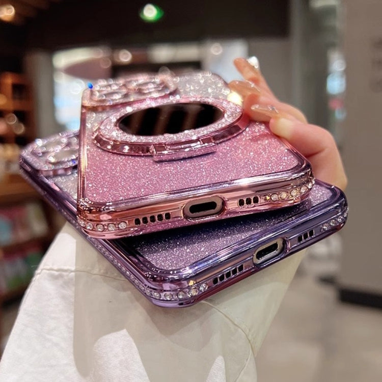 For iPhone 11 MagSafe Rhinestone Mirror Glitter TPU Phone Case(Sakura Pink) - iPhone 11 Cases by buy2fix | Online Shopping UK | buy2fix