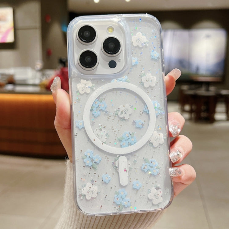 For iPhone 13 Pro Spring Garden MagSafe TPU Phone Case(F06 Blue White Flowers) - iPhone 13 Pro Cases by buy2fix | Online Shopping UK | buy2fix