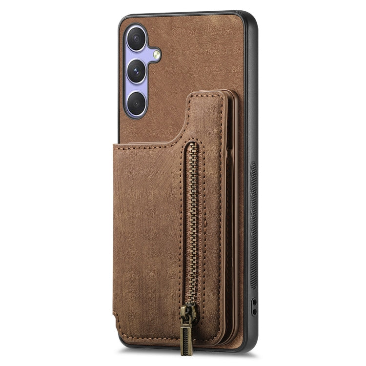 For Samsung Galaxy S25 Ultra 5G Retro Leather Zipper Wallet Back Phone Case(Brown) - Galaxy S25 Ultra 5G Cases by buy2fix | Online Shopping UK | buy2fix