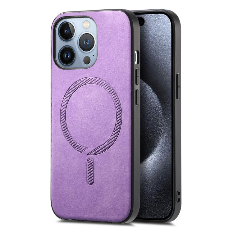 For iPhone 16 Pro Max Solid Color Retro Magsafe PU Back Cover Phone Case(Purple) - More iPhone Cases by buy2fix | Online Shopping UK | buy2fix