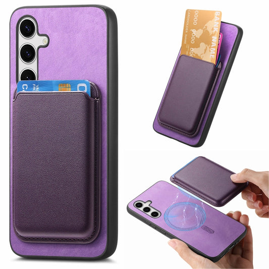 For Samsung Galaxy S24+ 5G Retro Magsafe Card Bag PU Back Cover Phone Case(Purple) - Galaxy S24+ 5G Cases by buy2fix | Online Shopping UK | buy2fix
