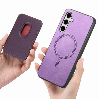 For Samsung Galaxy S25+ 5G Retro Magsafe Card Bag PU Back Cover Phone Case(Purple) - Galaxy S25+ 5G Cases by buy2fix | Online Shopping UK | buy2fix