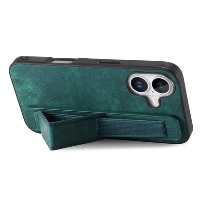 For iPhone 16 Retro Wristband Holder Leather Back Phone Case(Green) - iPhone 16 Cases by buy2fix | Online Shopping UK | buy2fix