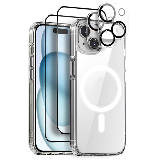 For iPhone 15 NORTHJO 5 in 1 Magsafe Clear Phone Case with 2pcs Screen Film + 2pcs Rear Lens Film - iPhone 15 Tempered Glass by NORTHJO | Online Shopping UK | buy2fix