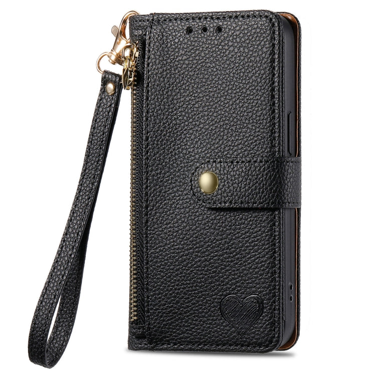 For Motorola Moto G Power 5G 2024 Love Zipper Lanyard Leather Phone Case(Black) - Motorola Cases by buy2fix | Online Shopping UK | buy2fix
