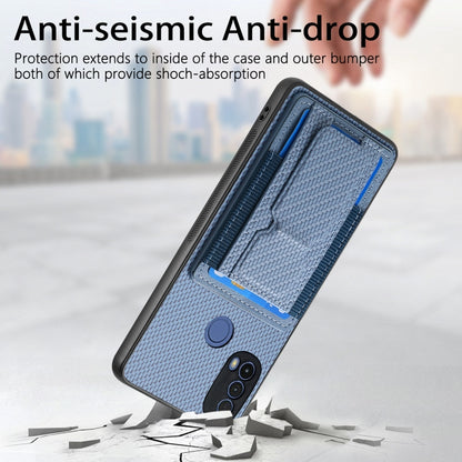 For Motorola Moto G Stylus 5G 2024 Carbon Fiber Fold Stand Elastic Card Bag Phone Case(Blue) - Motorola Cases by buy2fix | Online Shopping UK | buy2fix