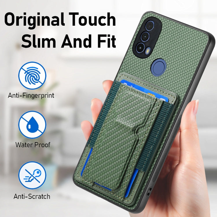 For Motorola Moto G Stylus 5G 2024 Carbon Fiber Fold Stand Elastic Card Bag Phone Case(Green) - Motorola Cases by buy2fix | Online Shopping UK | buy2fix