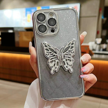 For iPhone 16 Plus Electroplated Gradient Glitter 3D Butterfly TPU Phone Case(Gradient Silver) - iPhone 16 Plus Cases by buy2fix | Online Shopping UK | buy2fix