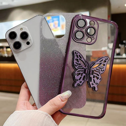 For iPhone 16 Pro Electroplated Gradient Glitter 3D Butterfly TPU Phone Case(Gradient Black) - iPhone 16 Pro Cases by buy2fix | Online Shopping UK | buy2fix